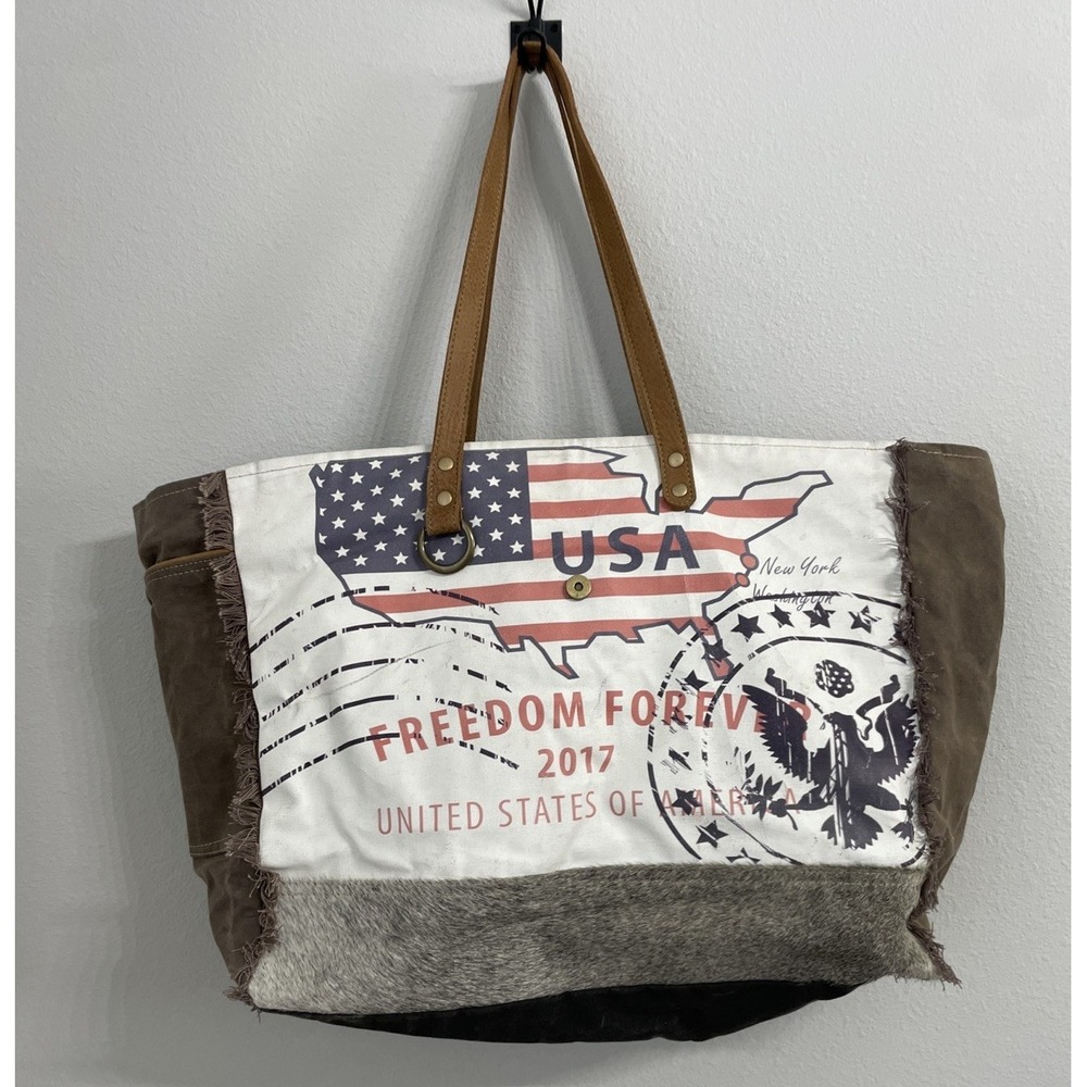 Myra Bag Freedom Forever 2017 USA CanvasHair Tote Large July 4th Americana